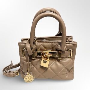 Badgley Mischka Taupe Micro Mini Top Handle Crossbody Bag